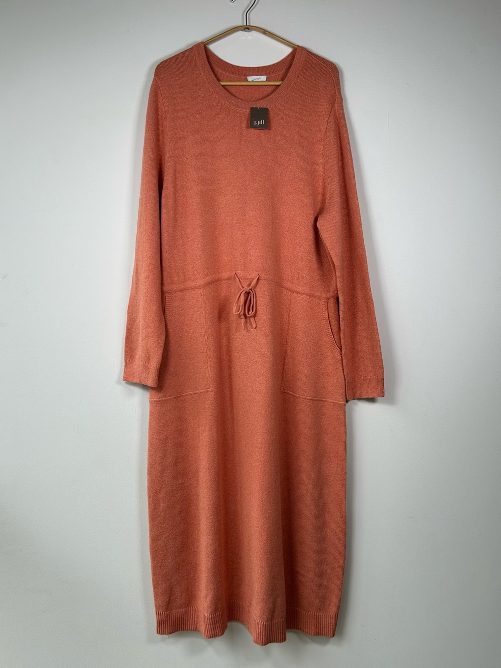 Pure J Jill Sweater Dress Orange Heather Red Clay Drawstring Women’s Size Large